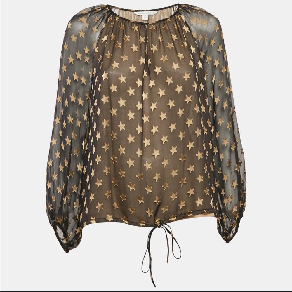 Diane Von Furstenberg Black and Gold Star Blouse